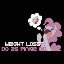 Size: 550x550 | Tagged: safe, artist:inlucidreverie, pinkie pie, earth pony, pony, cake, clothes, graphic tee, pictogram, shirt, solo, text, thought bubble