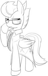 Size: 489x767 | Tagged: safe, artist:mcsadat, derpy hooves, pegasus, pony, alternate hairstyle, clothes, female, glasses, mare, monochrome, solo, suit