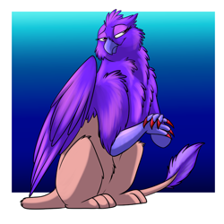 Size: 1000x1000 | Tagged: safe, artist:foxenawolf, oc, oc only, oc:roseclaw, griffon, fanfic:a different perspective, fanfic art, female, gradient background, lidded eyes, red claws, solo