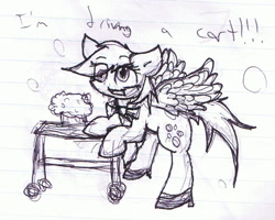 Size: 860x688 | Tagged: safe, artist:candel, derpy hooves, pony, black and white, bowtie, cute, grayscale, lined paper, monochrome, muffin, necktie, solo, traditional art