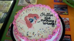 Size: 1632x920 | Tagged: source needed, useless source url, safe, pinkie pie, adolf hitler, cake, food, food art, frosting, hitler did nothing wrong, irl, photo, solo, sprinkles