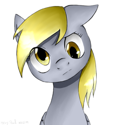 Size: 889x900 | Tagged: safe, artist:mezy-peach, derpy hooves, pegasus, pony, confused, female, head tilt, looking at you, mare, simple background, solo, white background