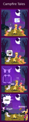 Size: 440x1820 | Tagged: safe, artist:zztfox, apple bloom, applejack, babs seed, rarity, scootaloo, sweetie belle, earth pony, pegasus, pony, unicorn, boo (super mario), campfire, comic, crossover, cutie mark crusaders, female, filly, foal, mare, pixel art, super mario bros.