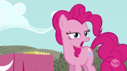 Size: 320x180 | Tagged: safe, screencap, pinkie pie, earth pony, pony, castle mane-ia, animated, cutie mark, doodle, doodles, drawing, hub logo, hubble, mouth hold, notebook, notepad, solo, the hub