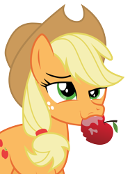 Size: 4486x6000 | Tagged: safe, artist:masem, applejack, earth pony, pony, absurd resolution, apple, appul, drool, face, faic, mouth hold, obligatory apple, silly, silly pony, simple background, solo, that pony sure does love apples, transparent background, vector, who's a silly pony