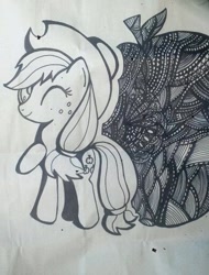 Size: 390x514 | Tagged: safe, artist:pz, applejack, earth pony, pony, analog, apple, hat, pattern, zentangle