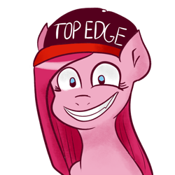 Size: 900x900 | Tagged: artist needed, safe, pinkie pie, earth pony, pony, baseball cap, edgy, grin, hat, pinkamena diane pie, reaction image, smiling, solo, top gun