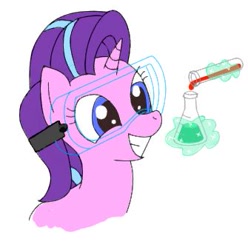 Size: 335x338 | Tagged: safe, artist:earthenhoof, starlight glimmer, pony, unicorn, aggie.io, bust, chemicals, erlenmeyer flask, flask, magic, portrait, safety goggles, science, smiling, solo, test tube