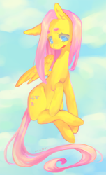 Size: 750x1237 | Tagged: safe, artist:miinti, fluttershy, pegasus, pony, flying, solo, thick eyebrows