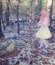Size: 814x960 | Tagged: safe, artist:mintyblitzz, fluttershy, human, cosplay, female, irl, irl human, photo, plushie, snow, solo