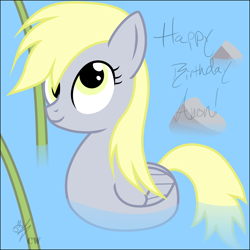 Size: 4608x4608 | Tagged: safe, artist:cw, artist:ms luna, derpy hooves, duck, duck pony, pegasus, pony, /mlp/, 4chan, absurd resolution, birthday, derpy duck, female, mare, solo