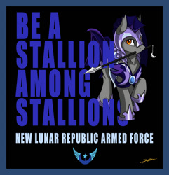 Size: 878x910 | Tagged: safe, artist:gasmaskfox, bat pony, pony, new lunar republic, night guard, propaganda, propaganda poster, solo