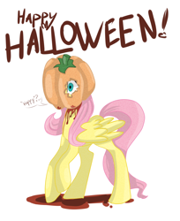 Size: 2100x2572 | Tagged: safe, artist:facerenon, fluttershy, pegasus, pony, blood, halloween, pumpkin, solo