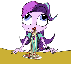 Size: 1558x1406 | Tagged: safe, artist:backgrounds-ponies, artist:feathersandgumdrops, starlight glimmer, human, equestria girls, eating, food, pasta, solo, spaghetti