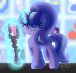 Size: 2407x2319 | Tagged: safe, artist:bubbly-storm, starlight glimmer, pony, unicorn, cutie mark, magic, s5 starlight, solo, staff, staff of sameness, telekinesis