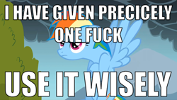 Size: 2560x1440 | Tagged: safe, derpibooru import, edit, edited screencap, screencap, rainbow dash, pegasus, pony, dragonshy, actually giving a fuck, comedy, female, flying, fucks given, image macro, impact font, mare, meme, misspelling, solo, spread wings, text, wings