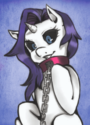 Size: 282x391 | Tagged: safe, artist:purplepolymath, rarity, pony, unicorn, chains, collar, grin, leash, solo