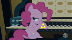 Size: 719x404 | Tagged: safe, pinkie pie, earth pony, pony, castle mane-ia, ganondorf, musical instrument, organ, organ to the outside, solo, the legend of zelda, the legend of zelda: ocarina of time, triforce