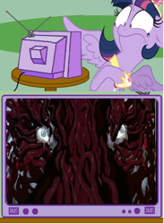 Size: 440x602 | Tagged: safe, derpibooru import, twilight sparkle, twilight sparkle (alicorn), alicorn, pony, 14th century, exploitable meme, female, japan, madness, mare, middle ages, monster, oh no, okkotonushi, princess mononoke, studio ghibli, tv meme