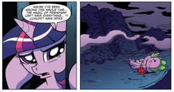 Size: 977x519 | Tagged: safe, derpibooru import, idw, spike, twilight sparkle, dragon, spoiler:comic, sad, speech bubble