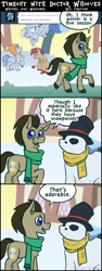 Size: 710x1895 | Tagged: safe, artist:joeywaggoner, artist:taritoons, derpy hooves, doctor whooves, oc, oc:silver mist, oc:tick tock, classical unicorn, pegasus, pony, cloven hooves, comic, comic strip, female, leonine tail, mare, snowpony, timeout with doctor whooves, unshorn fetlocks