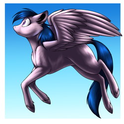 Size: 700x700 | Tagged: safe, artist:foxenawolf, oc, oc only, oc:airbrush, pegasus, pony, gradient background, solo, unshorn fetlocks, white coat