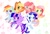 Size: 807x556 | Tagged: safe, artist:sibashen, derpibooru import, applejack, fluttershy, pinkie pie, rainbow dash, rarity, twilight sparkle, twilight sparkle (alicorn), alicorn, earth pony, pegasus, pony, unicorn, applejack's hat, cowboy hat, cutie mark background, female, hat, looking at you, mane six, mare, one eye closed, waving, wink