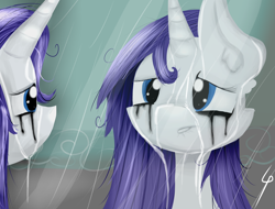 Size: 4096x3112 | Tagged: safe, artist:lizziepotatopad, rarity, pony, unicorn, female, mare, purple mane, rain, solo, white coat