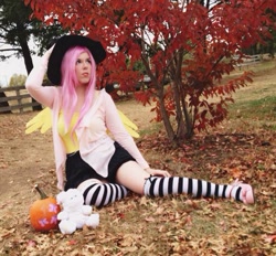 Size: 557x517 | Tagged: safe, angel bunny, fluttershy, human, cosplay, halloween, irl, irl human, photo, solo, winged humanization