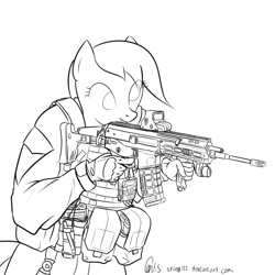 Size: 4000x4000 | Tagged: safe, artist:orang111, derpy hooves, anthro, absurd resolution, acr, bushmaster acr, eotech, gun, magpul, picatinny rail, rifle, sketch, surefire, tourniquet