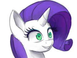 Size: 800x600 | Tagged: safe, artist:raikoh, rarity, pony, unicorn, inspiration manifestation, bust, creepy, grin, inspirarity, portrait, solo, that was fast