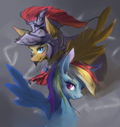 Size: 4000x4236 | Tagged: safe, artist:double-zr-tap, artist:girlsay, derpibooru import, flash magnus, rainbow dash, pegasus, pony, shadow play, dashmagnus, duo, female, helmet, male, mare, shipping, smiling, stallion, straight