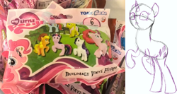 Size: 3809x2021 | Tagged: safe, artist:givralix, derpibooru import, applejack, fluttershy, pinkie pie, rainbow dash, rarity, twilight sparkle, earth pony, pegasus, pony, unicorn, bald, buildable vinyl figures, creepy, freaked out, sketch, solo, toy