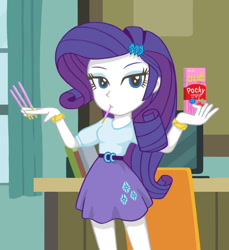 Size: 640x700 | Tagged: safe, artist:a01, rarity, equestria girls, eating, food, pixiv, pocky, solo