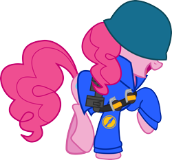 Size: 3000x2799 | Tagged: safe, pinkie pie, earth pony, pony, clothes, hat, simple background, soldier, solo, team fortress 2, transparent background, vector