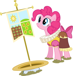 Size: 5270x5514 | Tagged: safe, artist:90sigma, chancellor puddinghead, pinkie pie, earth pony, pony, hearth's warming eve (episode), .svg available, absurd resolution, banner, bow, clothes, female, flag, hanging banner, hearth's warming eve, mare, simple background, solo, transparent background, vector