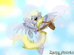 Size: 1024x757 | Tagged: safe, artist:marshmallowwithchoco, derpy hooves, pegasus, pony, female, mailbag, mare, solo