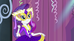 Size: 1920x1080 | Tagged: safe, screencap, rarity, equestria girls, rainbow rocks, shake your tail, clothes, dress, female, mask, solo