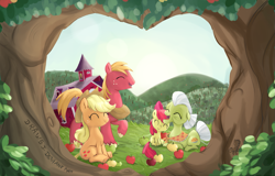 Size: 1821x1164 | Tagged: safe, artist:drawsj, apple bloom, applejack, big macintosh, granny smith, earth pony, pony, apple family, male, stallion