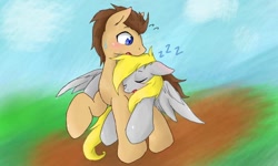 Size: 800x480 | Tagged: safe, artist:azurepicker, derpy hooves, doctor whooves, pegasus, pony, female, mare, sleeping