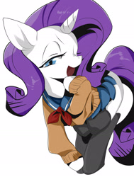 Size: 1848x2444 | Tagged: safe, artist:ando, artist:rikose, edit, rarity, pony, unicorn, clothes, school uniform, schoolgirl, solo