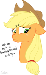 Size: 370x599 | Tagged: safe, artist:deerspit, applejack, earth pony, pony, pouting, sad, simple background, solo, unhapplejack