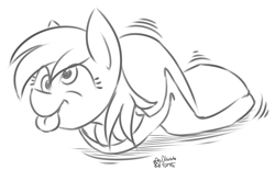 Size: 800x495 | Tagged: safe, artist:discrete turtle, derpy hooves, pegasus, pony, :p, blanket burrito, burrito, cute, female, mare, monochrome, smiling, solo, tongue out, wat