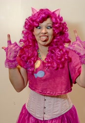 Size: 2304x3330 | Tagged: safe, artist:aktrez, pinkie pie, human, cosplay, irl, irl human, photo, silly face, solo, wondercon, wondercon 2012