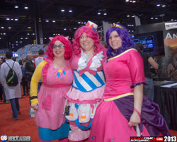 Size: 4076x3261 | Tagged: artist needed, safe, pinkie pie, rarity, human, c2e2, c2e2 2013, clothes, cosplay, dress, gala dress, irl, irl human, photo