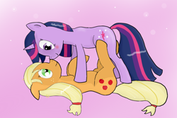 Size: 1024x684 | Tagged: safe, artist:mascimus, applejack, twilight sparkle, earth pony, pony, female, lesbian, shipping, twijack