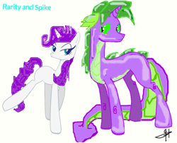 Size: 920x744 | Tagged: safe, artist:mlpcharactors1216, rarity, spike, dragon, pony, unicorn, female, male, ponified spike, shipping, sparity, straight