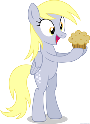 Size: 4036x5582 | Tagged: safe, artist:larsurus, derpy hooves, pony, absurd resolution, bipedal, cute, derpabetes, muffin, solo