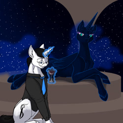 Size: 1000x1000 | Tagged: safe, artist:foxenawolf, nightmare moon, oc, alicorn, pony, unicorn, glowing horn, unshorn fetlocks