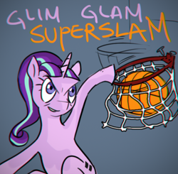 Size: 596x585 | Tagged: safe, artist:bigrigs, derpibooru exclusive, starlight glimmer, pony, unicorn, basketball, chromatic aberration, equal cutie mark, female, glim glam, glimglam, gray background, mare, s5 starlight, simple background, solo, sports